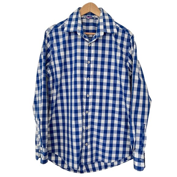Boden Men Blue White Gingham Check Button Down Long Sleeve Shirt Preppy Size 16" - Picture 1 of 10
